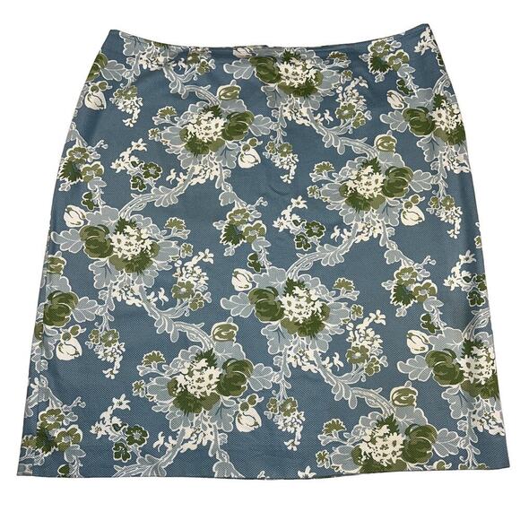 Talbots Woman Floral A-Line Skirt English Blue/Green Textured Cotton Size 16W - Picture 1 of 10
